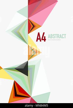 Triangular low poly vector a4 size geometric abstract template. Triangular low poly vector a4 size geometric abstract template. Multicolored triangles on light background, futuristic techno or business design Stock Vector