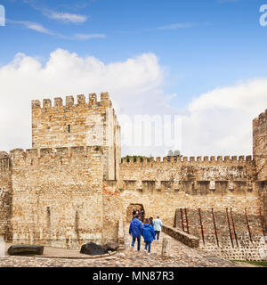 1 March 2018: Lisbon Portugal - Tourists entering Castle of St George. Stock Photo