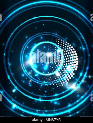 Neon circles abstract background. Neon blue circles vector abstract pattern background Stock Vector