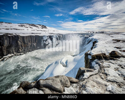 Selfoss waterfall on the Jokulsa a Fjollum river in Northern Iceland, upstream from the Dettifoss falls. Stock Photo