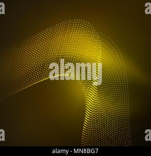 3D illuminated wave of glowing particles. 3D illuminated wave of glowing particles. HUD design element. Technology digital splash concept Stock Vector