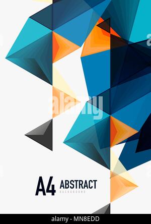 Triangular low poly vector a4 size geometric abstract template. Triangular low poly vector a4 size geometric abstract template. Multicolored triangles on light background, futuristic techno or business design Stock Vector