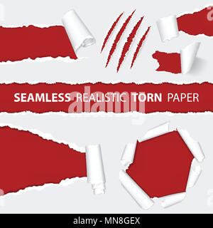 Realistic Seamless Torn Paper and Scratch Claws Stock Vector