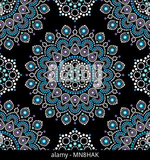 Dot painting vector seamless pattern with mandalas, Australian ethnic design, Aboriginal dots pattern ethnic style Stock Vector