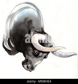 Black bull. Ink and watercolor sketch Stock Photo