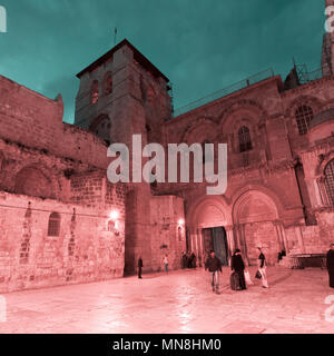 Church of the Holy Sepulchre in Old City Jerusalem at night Stock Photo