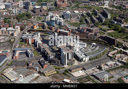 aerial view of Leeds Dock, formerly Clarence Dock, Leeds, West Yorkshire, UK Stock Photo