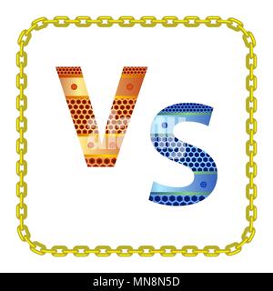 Concept of Confrontation, Final Fighting. Versus VS Letters Fight Background with Gold Chain Frame Stock Vector