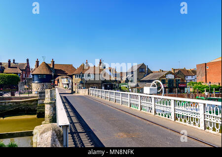 Bridge over the river stour leading to the tollgate entrance to Sandwich Kent Stock Photo