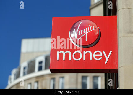 A branch of Virgin Money in the United Kingdom / Virgin Money logo, Virgin Money sign. Stock Photo