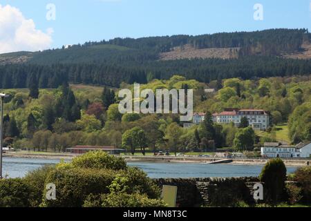 Beautiful Dunoon on the Firth of Clyde on the Cowal Peninsula, Argyll and Bute, Scotland, UK showing scenic view of the water and mountains. Stock Photo