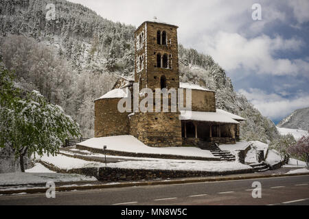 Església de Sant Joan de Caselles,  a church located in Canillo, Andorra. It is a heritage property registered in the Cultural Heritage of Andorra Stock Photo