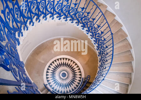 Looking down on the Tulip Stairs, a spiral staircase, in Queen's House, Greenwich, London, England Stock Photo