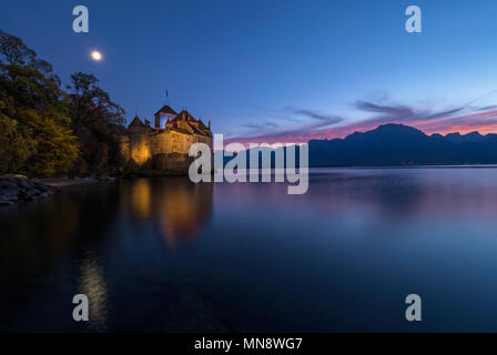 Chillon castle at Night Stock Photo