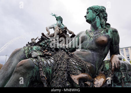 Part of the iconic Neptune Fountain near Alexanderplatz on April 4, 2017 in Berlin, Germany Stock Photo