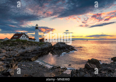 Portland Lighthouse in Cape Elizabeth, New England, Maine, USA.