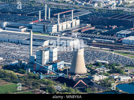 Aerial view, Volkswagen factory Wolfsburg, power generation, production area, Wolfsburg, Lower-Saxony, Germany Stock Photo