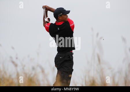 MUIRFIELD, SCOTLAND - JULY 21: Tiger Woods drives at the 6th Hole during the Final round of The Open Championship 2013 at Muirfield Golf Club on July 21, 2013 in Scotland. Stock Photo