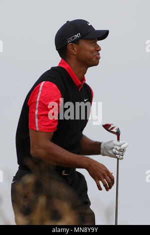 MUIRFIELD, SCOTLAND - JULY 21: Tiger Woods drives at the 6th Hole during the Final round of The Open Championship 2013 at Muirfield Golf Club on July 21, 2013 in Scotland. Stock Photo