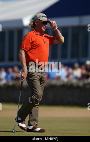 MUIRFIELD, SCOTLAND - JULY 19: Miguel Angel Jimenez at the 9th green during the second round of The Open Championship 2013 at Muirfield Golf Club on July 19, 2013 in Scotland. Stock Photo