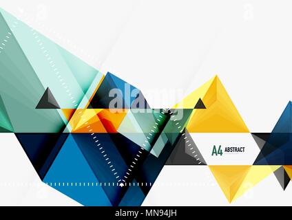 Triangular low poly vector a4 size geometric abstract template. Triangular low poly vector a4 size geometric abstract template. Multicolored triangles on light background, futuristic techno or business design Stock Vector