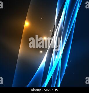 Energy lines, glowing waves in the dark, vector abstract background. Energy lines, glowing waves in the dark, vector abstract background. Vector business or technology presentation design template, brochure or flyer pattern, or geometric web banner Stock Vector