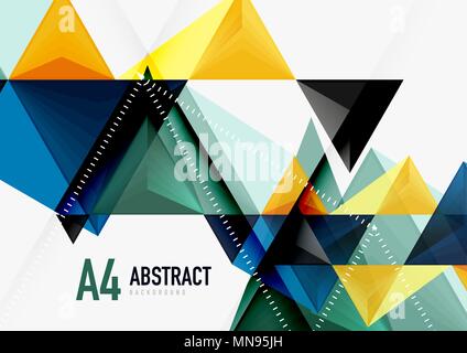 Triangular low poly vector a4 size geometric abstract template. Triangular low poly vector a4 size geometric abstract template. Multicolored triangles on light background, futuristic techno or business design Stock Vector