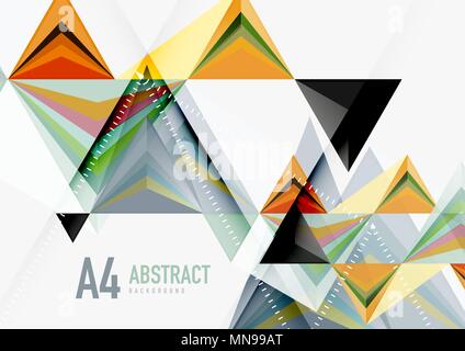 Triangular low poly vector a4 size geometric abstract template. Triangular low poly vector a4 size geometric abstract template. Multicolored triangles on light background, futuristic techno or business design Stock Vector