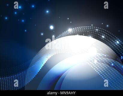 Glowing wave created with particles on dark color background. Glowing wave created with particles on dark color background. Vector digital techno illustration Stock Vector