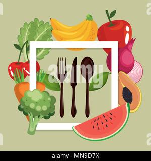 fruits and vegetables healthy food Stock Vector