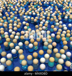 Crowd of small symbolic figures, blue colors, 3d illustration, square Stock Photo