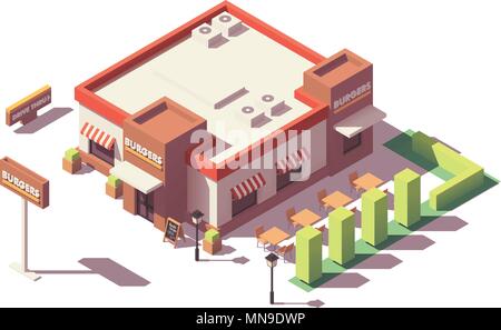 Vector isometric low poly fast food restaurant Stock Vector