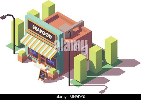 Vector isometric fish and seafood shop Stock Vector