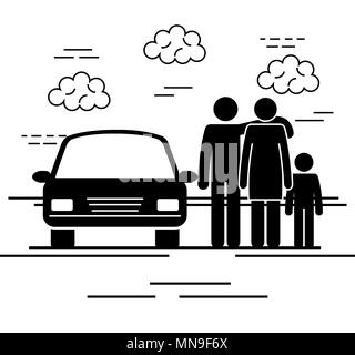 father and mother with son silhouettes Stock Vector