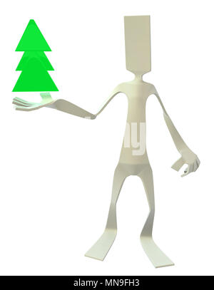 Paper man symbolic figure pose standing waving, 3d illustration ...