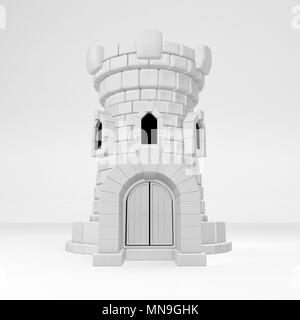 Castle tower building white symbolic, vertical, 3d illustration Stock Photo