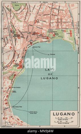 LUGANO. Vintage town city map plan. Switzerland 1948 old vintage chart ...