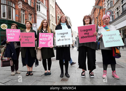 Women from the group Women Hurt gather on Grafton Street, Dublin, to call for a No vote ahead of the referendum on the 8th Amendment of the Irish Constitution on May 25th. Stock Photo