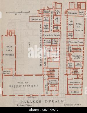 PALAZZO DUCALE. Doge's palace floor plan. Venice Venezia mappa. SMALL 1909 Stock Photo