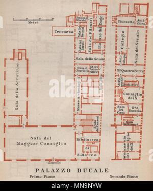 PALAZZO DUCALE. Doge's palace floor plan. Venice Venezia mappa. SMALL 1899 Stock Photo