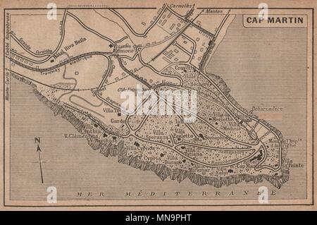 ROQUEBRUNE CAP MARTIN vintage town ville city plan. Alpes-Maritimes ...