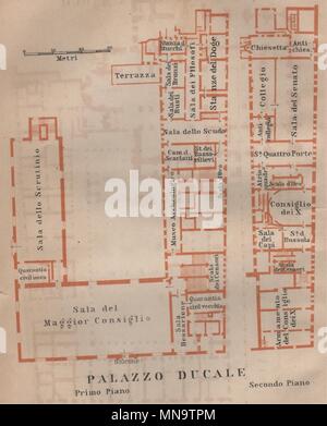 PALAZZO DUCALE. Doge's palace floor plan. Venice Venezia mappa. SMALL 1906 Stock Photo