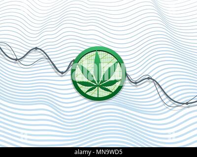 green hemp leaf in circle amid falling financial chart. white background. business topic and medicine icon Stock Vector