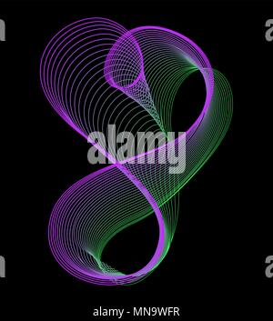 eight, infinity sign or heart of many colored lines. colored lines on a black background. line blend abstract Stock Vector