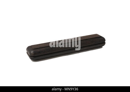 A pencil case for a ballpoint pen made from old oak on a white background Stock Photo