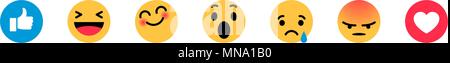 Smiley face, like, heart in isometry. Emotion Icons. Yellow smiley smiling, crying, angry, afraid, surprised, happy Stock Vector