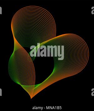 heart of many colored lines. Abstract heart stripes on black background. Creative line art. Vector illustration. Design elements created using Blend T Stock Vector