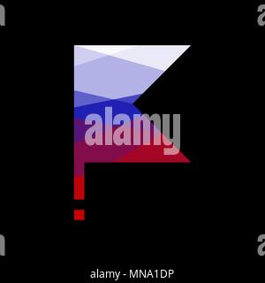 Flag of Russia on flagpole. lowpoly. Black background. Stock Vector