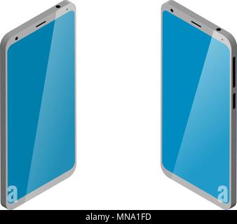 two cell phones in isometry on white. smartphone 3D Stock Vector