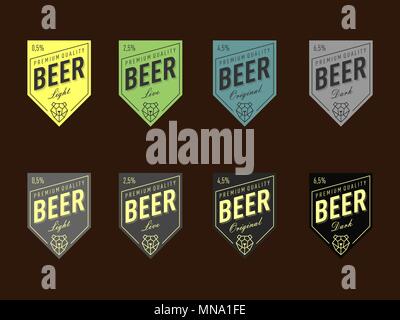 Beer Label Design. Set of beer emblems. Light, dark, alive, original beer Stock Vector